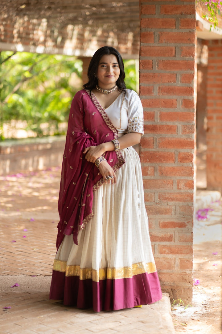 Gulrukh – Off-White & Magenta Grace lehenga