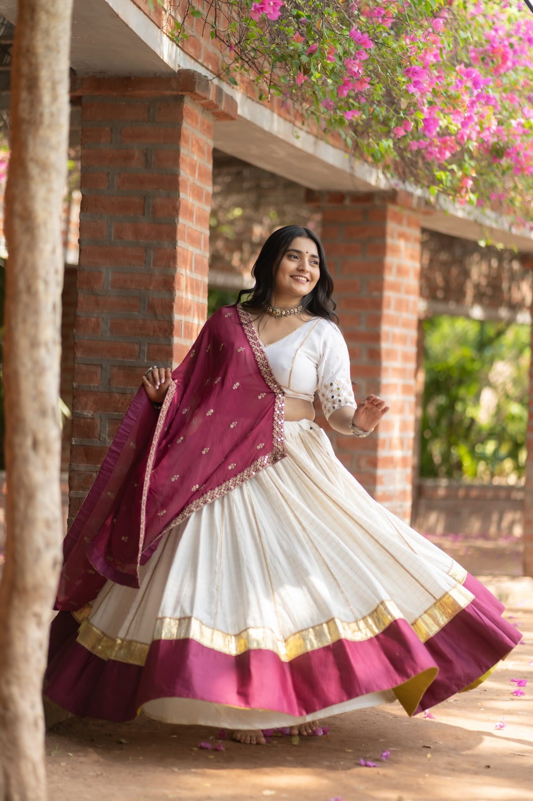 Gulrukh – Off-White & Magenta Grace lehenga