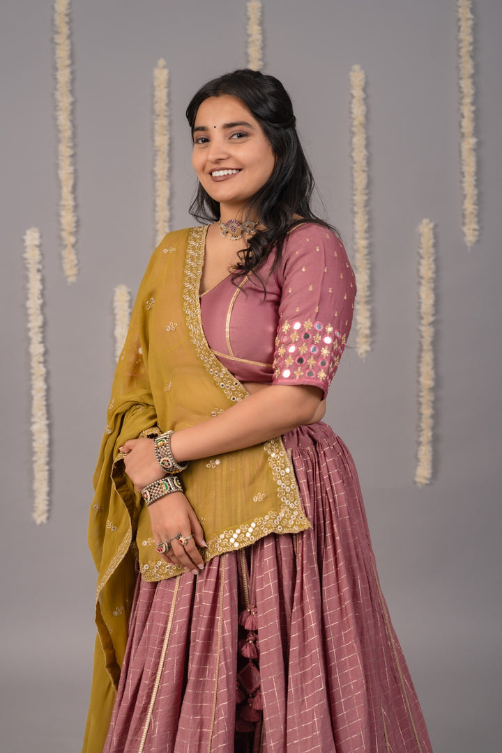 Onion Pink Chanderi  Flared skirt