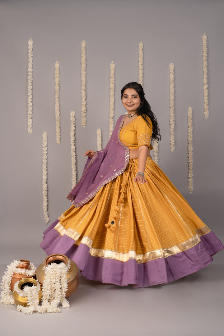 Zehra - Mustard Yellow & Lilac Lehenga