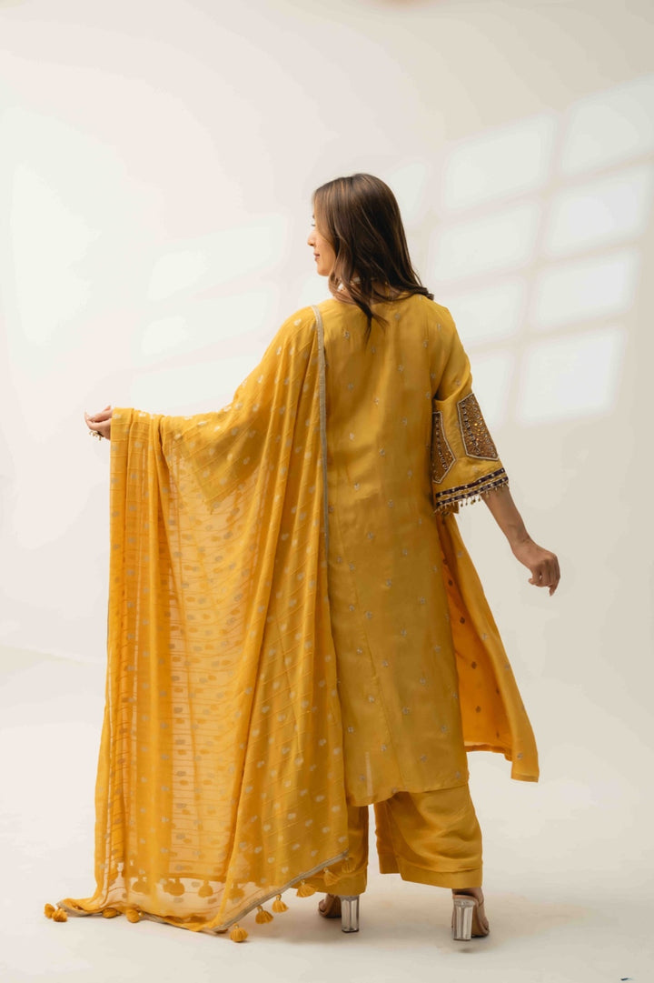 Mustard yellow A line festive kurta set for women | Pohi studio
