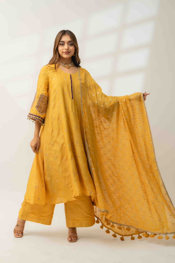 Mustard yellow A line festive kurta set for women | Pohi studio