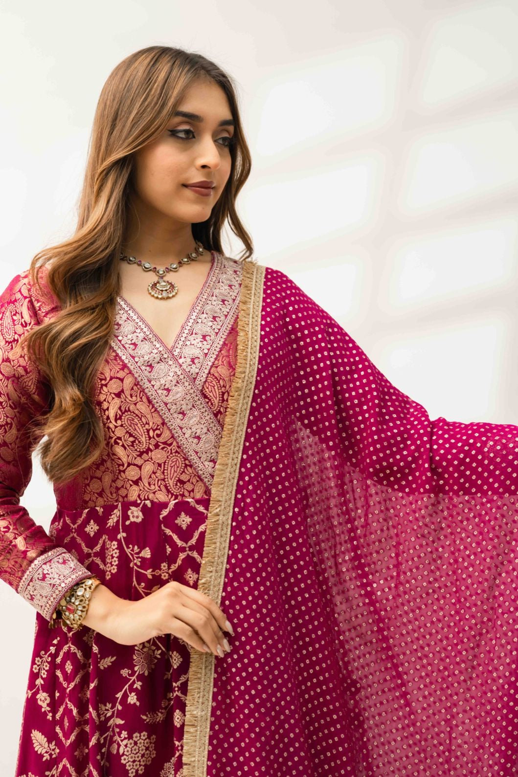 Magenta Anarkali set with dupatta |Pohi studio