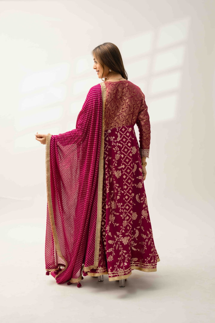 Magenta Anarkali set with dupatta |Pohi studio