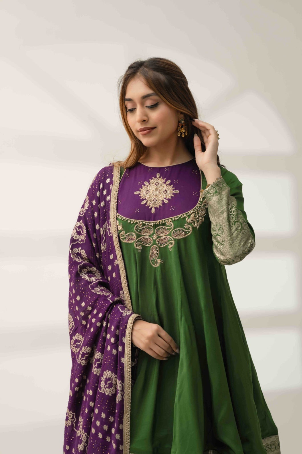 Purple green Anarkali set | Pohi Studio Ahmedabad