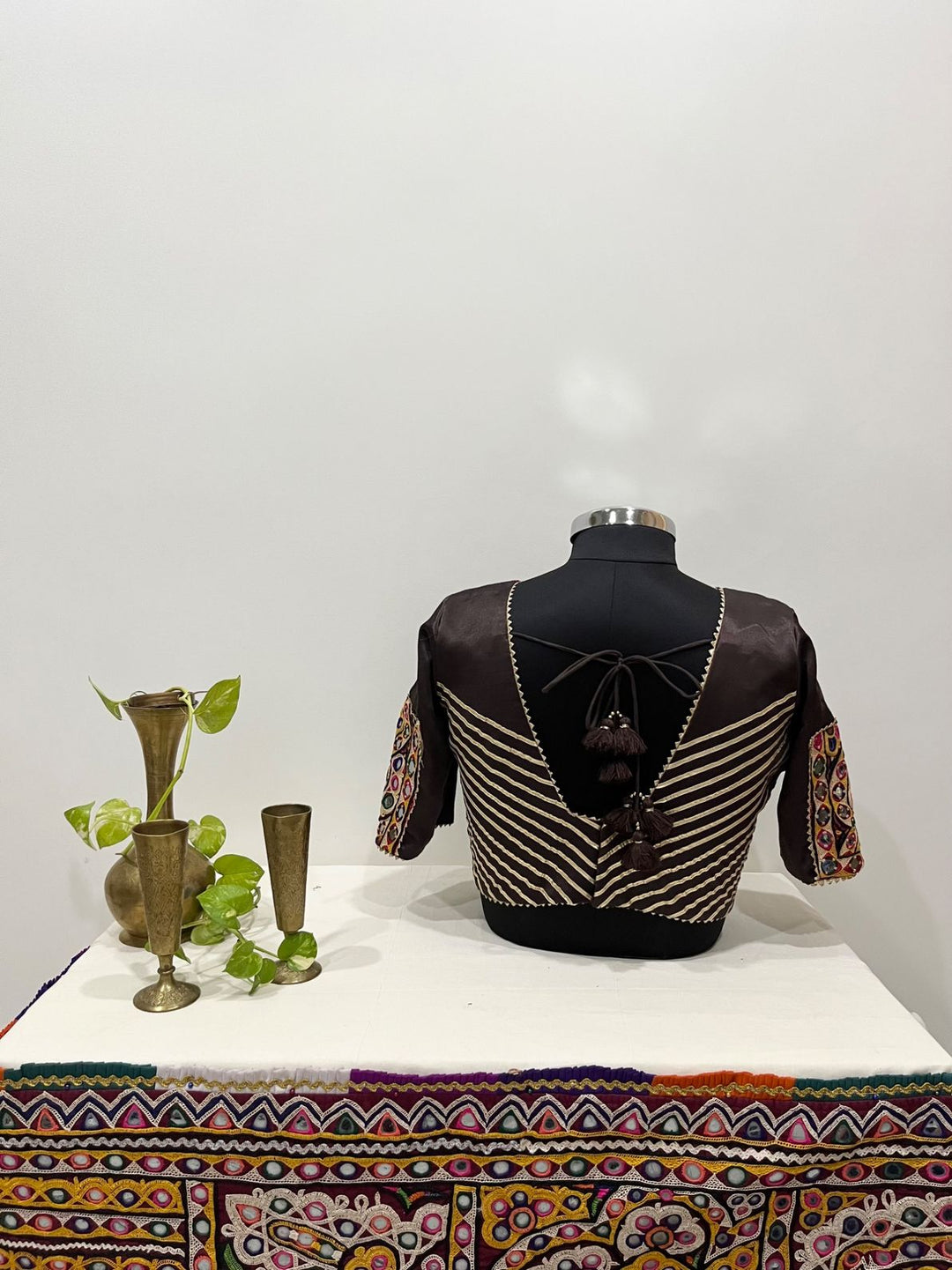 Brown silk patchwork blouse | festive and Navratri wear | Pohi studio Ahmedabad