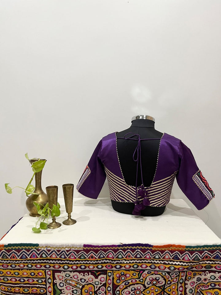 Jambli purple silk patchwork blouse | festive and Navratri wear | Pohi studio Ahmedabad