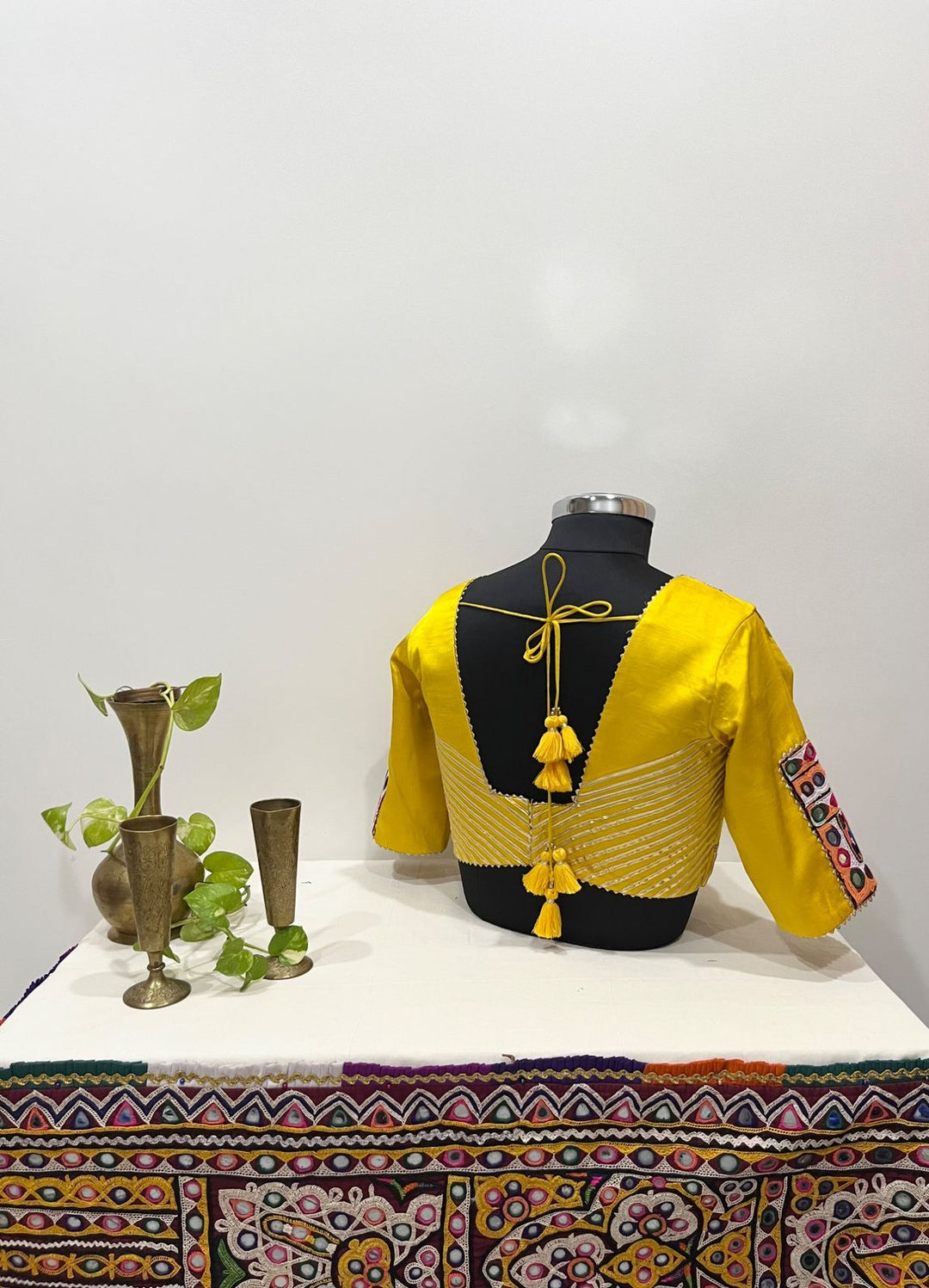 Yellow silk patchwork blouse | festive and Navratri wear | Pohi studio Ahmedabad