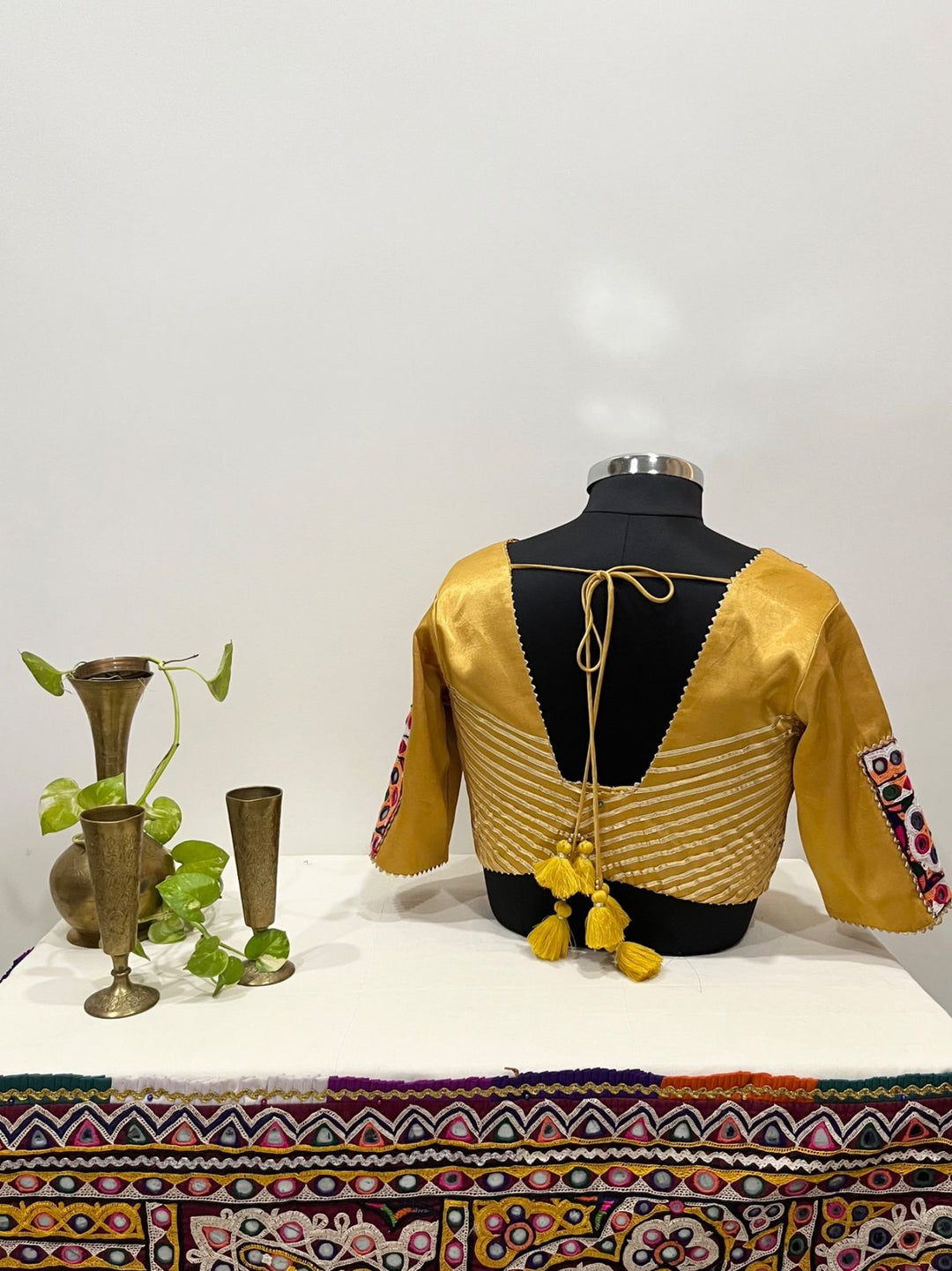 Mustard Yellow silk patchwork blouse | festive and Navratri wear | Pohi Ahmedabad