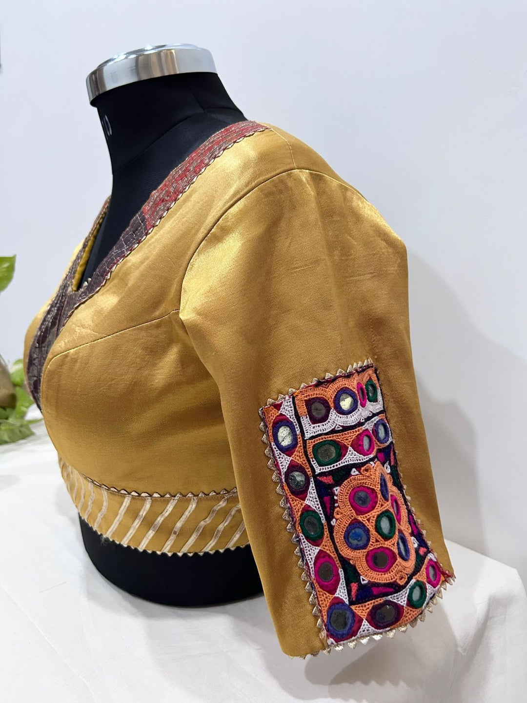 Mustard Yellow silk patchwork blouse | festive and Navratri wear | Pohi Ahmedabad