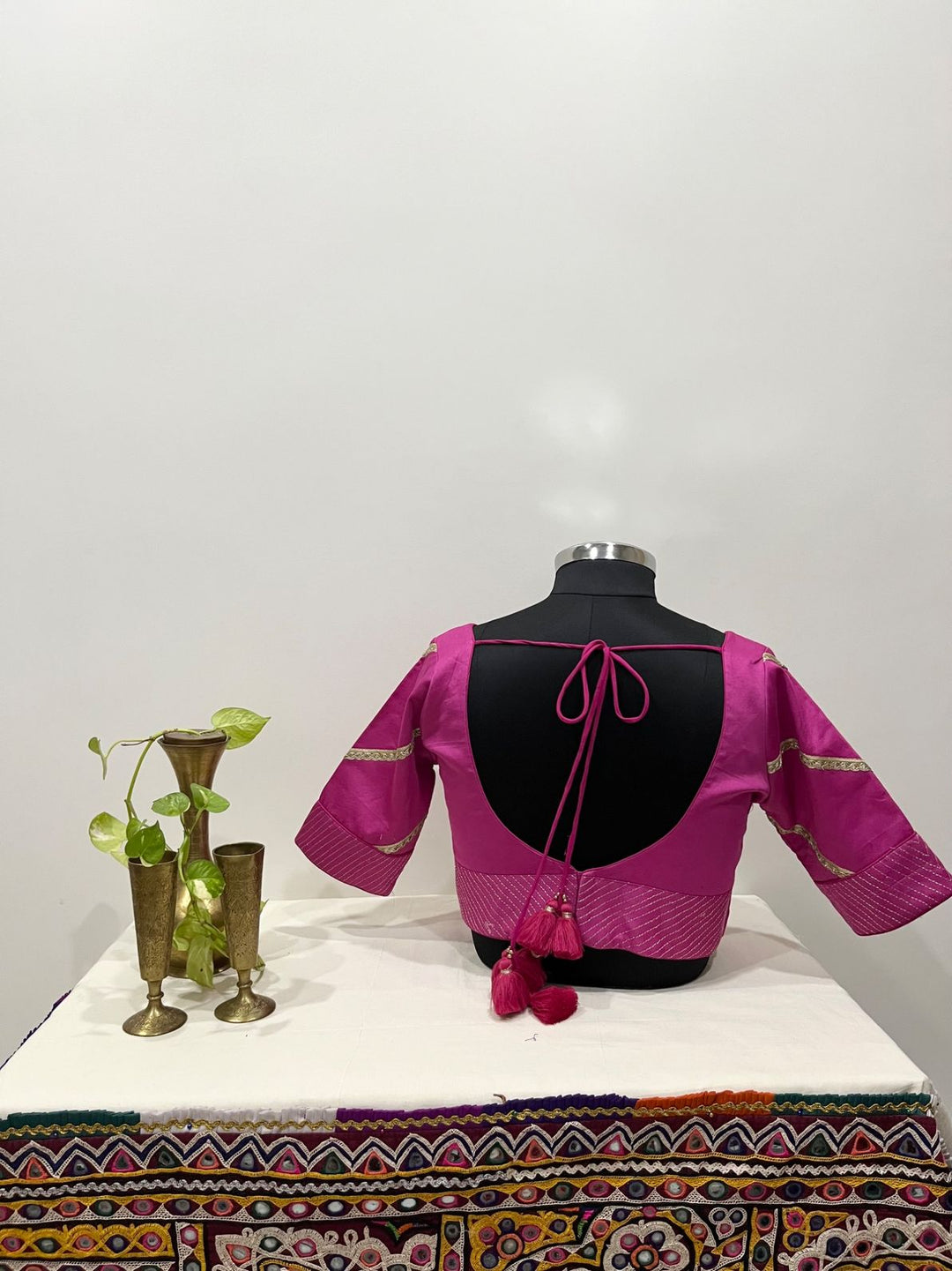 Pink cotton satin kutchi embroidery blouse | festive Navratri wear | Pohi studio Ahmedabad