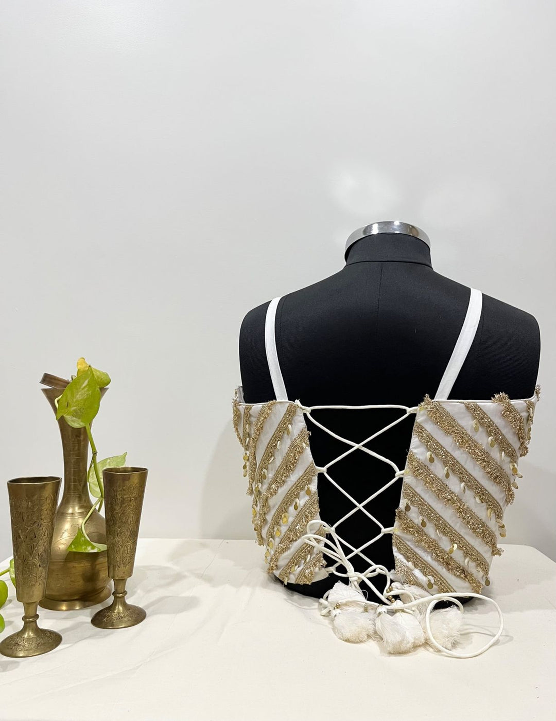 Off white sleeveless chanderi silk Blouse | festive and Navratri wear | pohi studio Ahmedabad