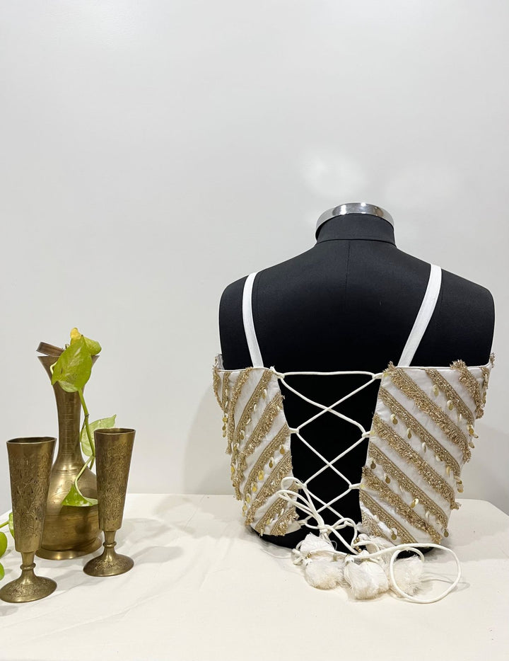 Off white sleeveless chanderi silk Blouse | festive and Navratri wear | pohi studio Ahmedabad