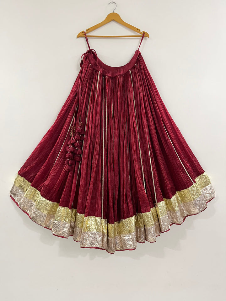 Maroon Crush Chaniyo – 10 Mtr Flared Lehenga in Silk