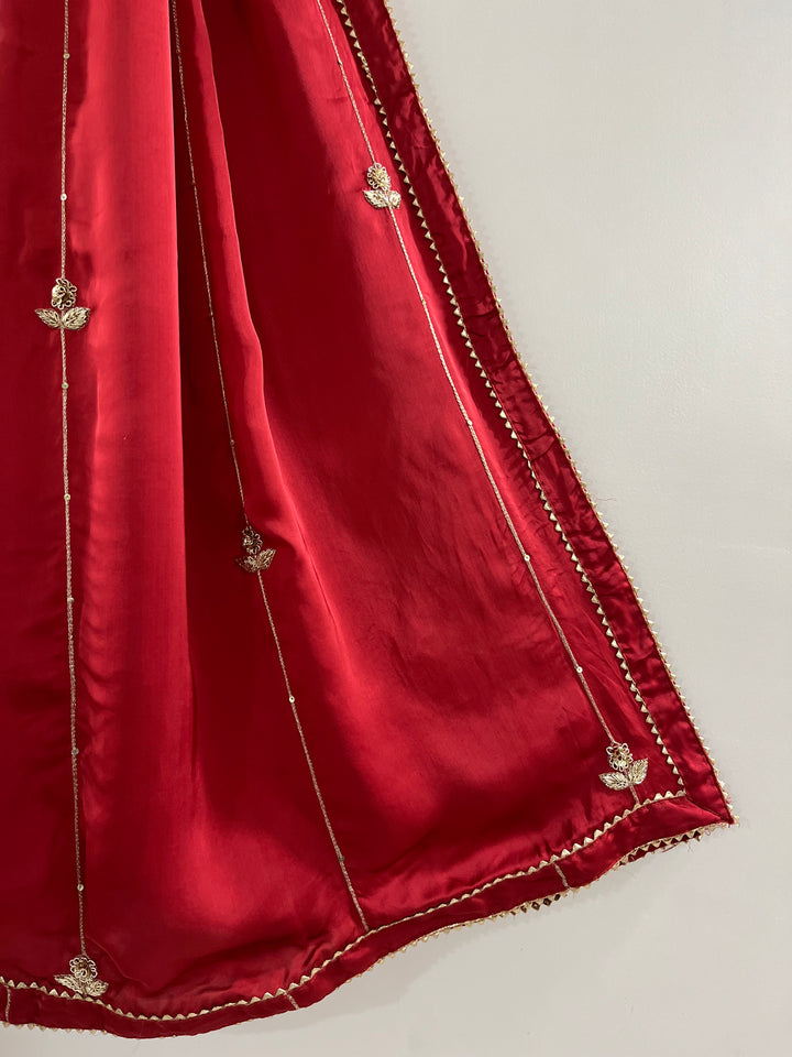 Red Georgette Satin Handworked Dupatta