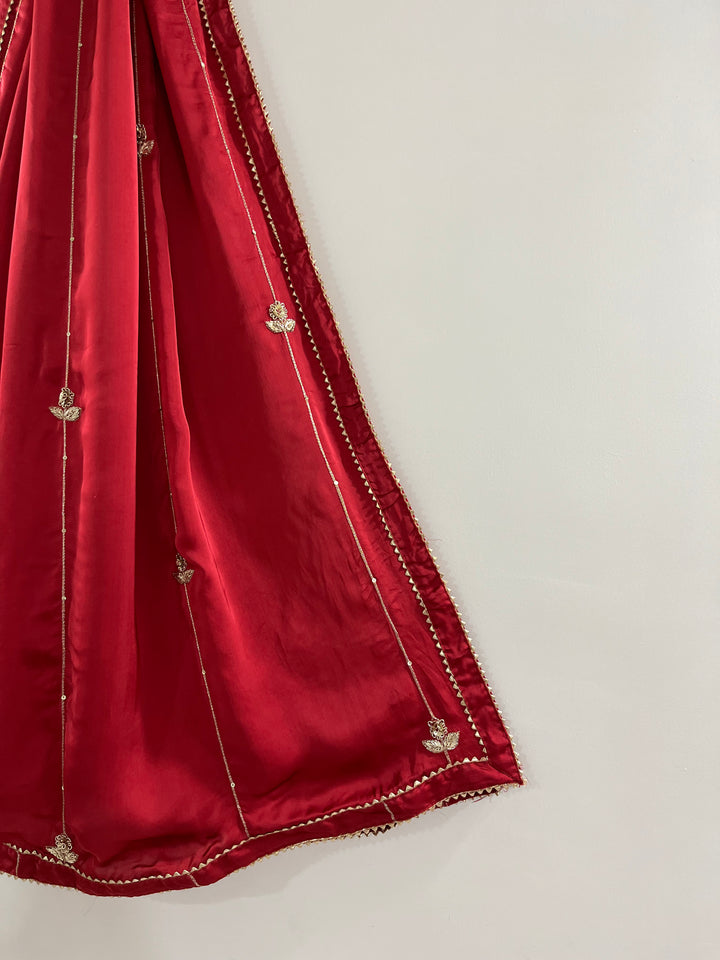 Red Georgette Satin Handworked Dupatta
