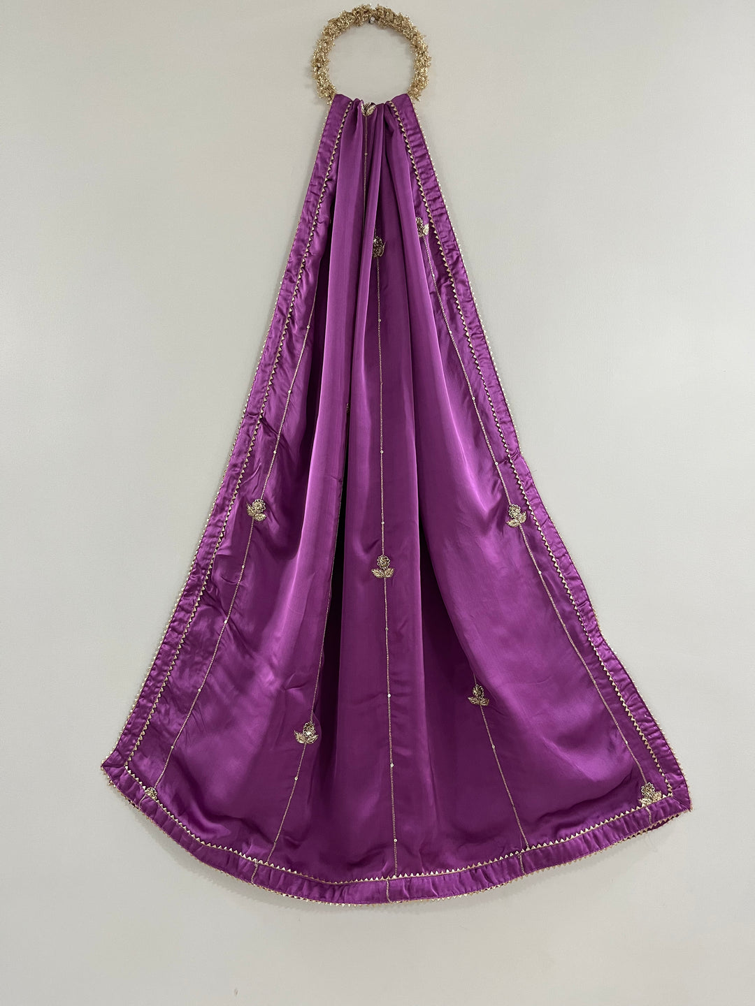 Lilac Georgette Satin Handworked Dupatta