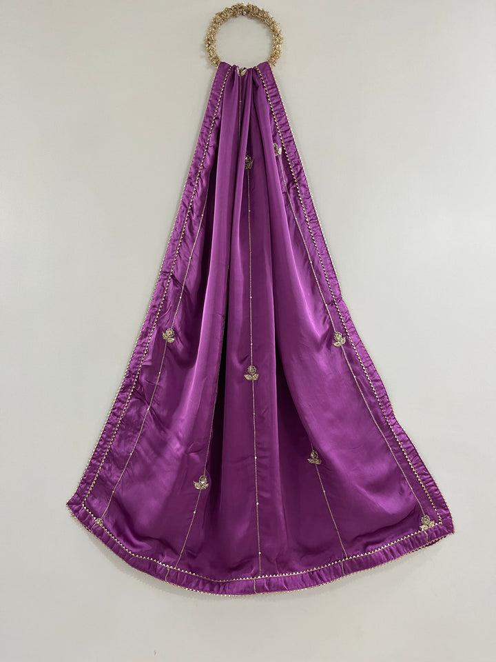 Lilac Georgette Satin Handworked Dupatta