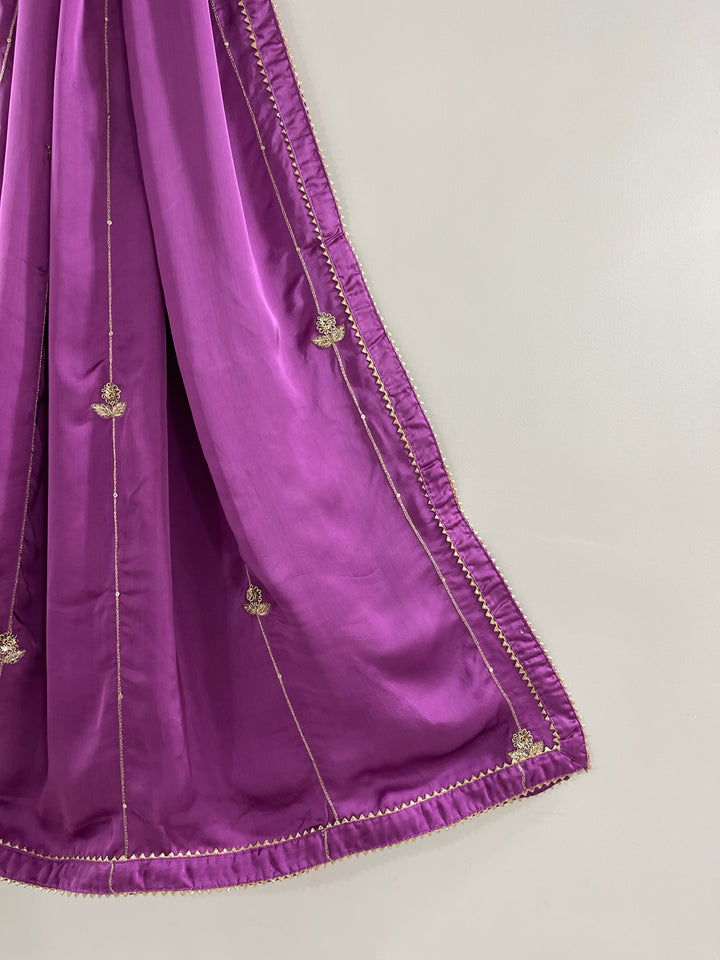 Lilac Georgette Satin Handworked Dupatta