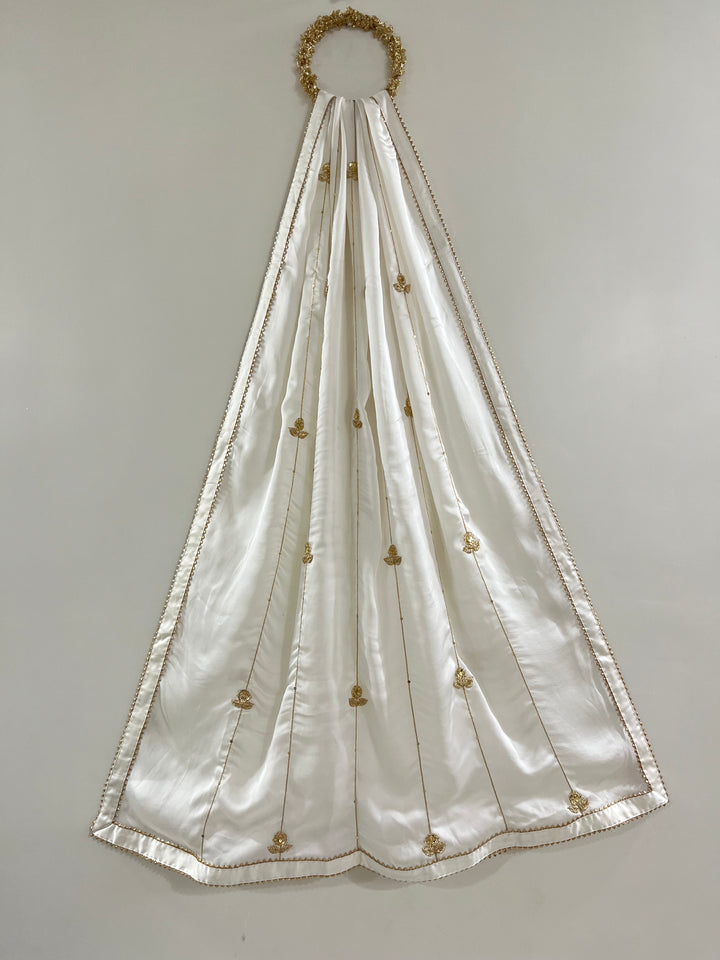 Off-White Georgette Satin Handworked Dupatta