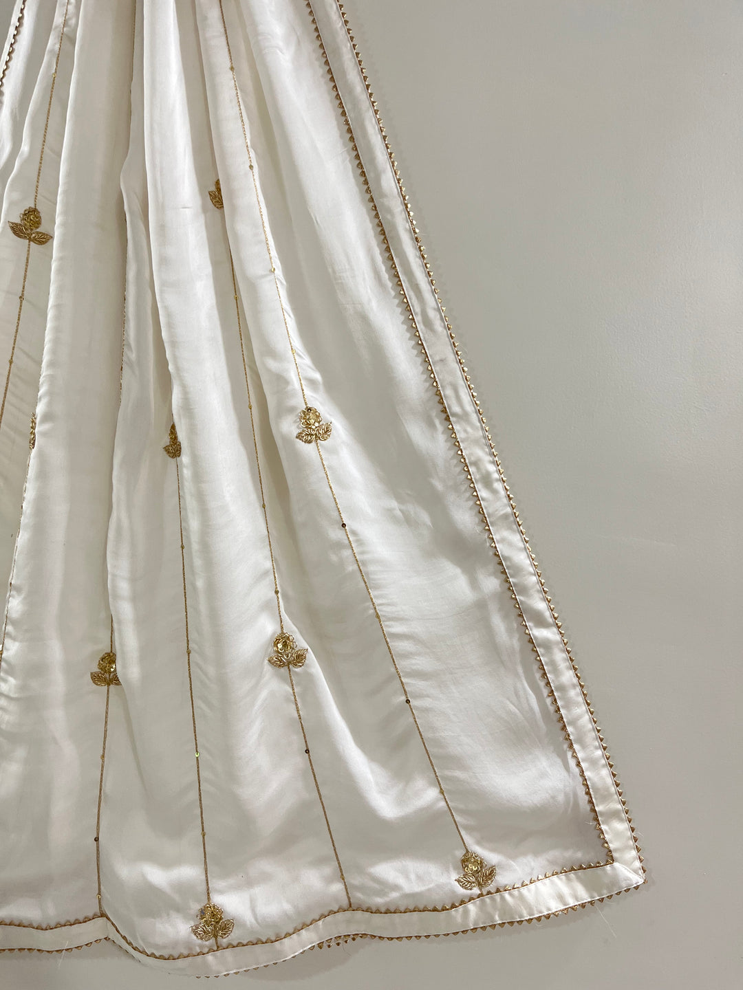 Off-White Georgette Satin Handworked Dupatta