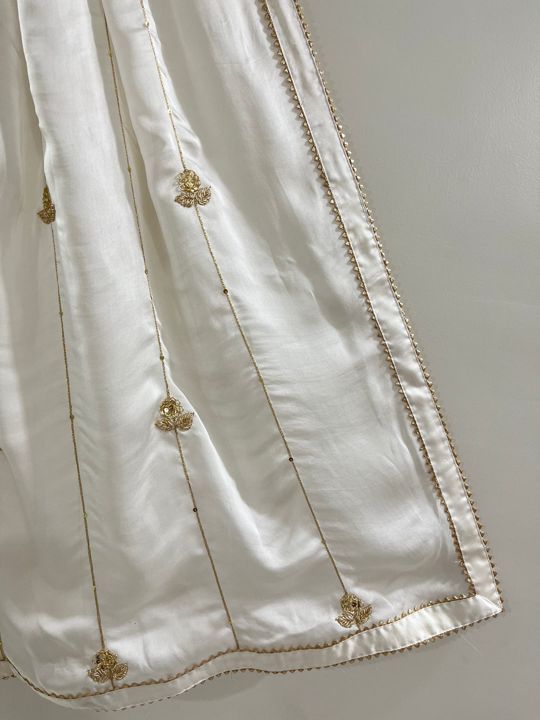 Off-White Georgette Satin Handworked Dupatta