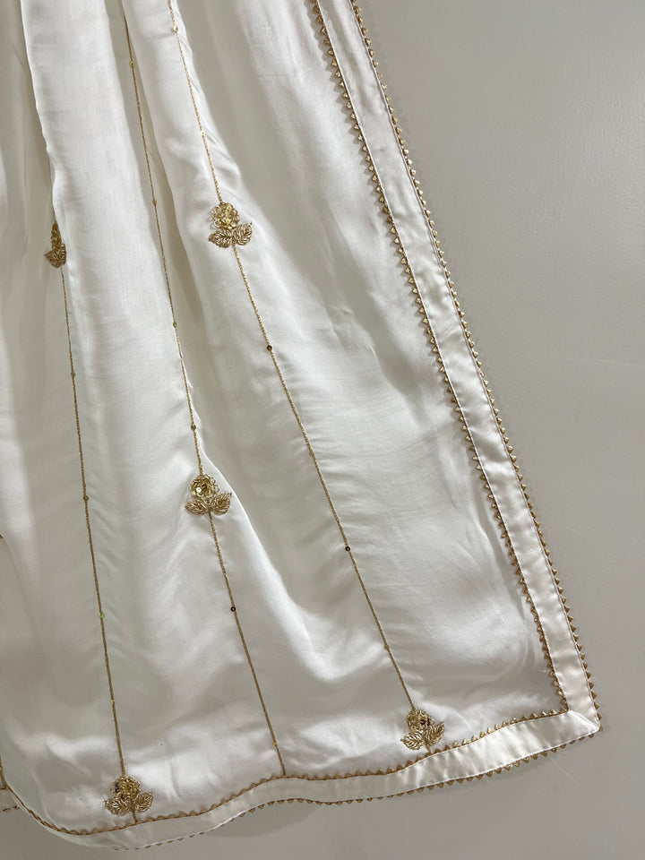 Off-White Georgette Satin Handworked Dupatta