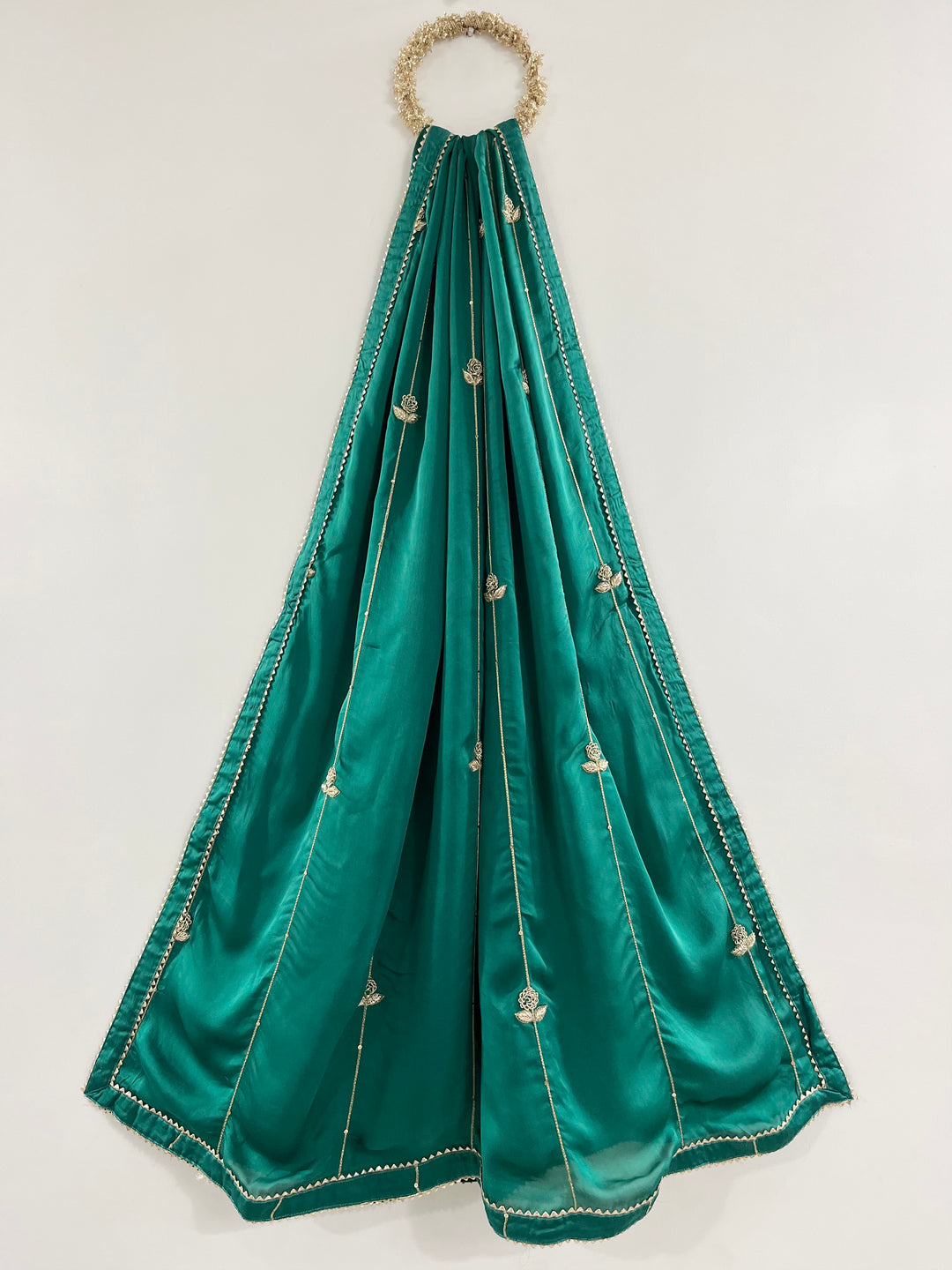 Rama Green Georgette Satin Handworked Dupatta