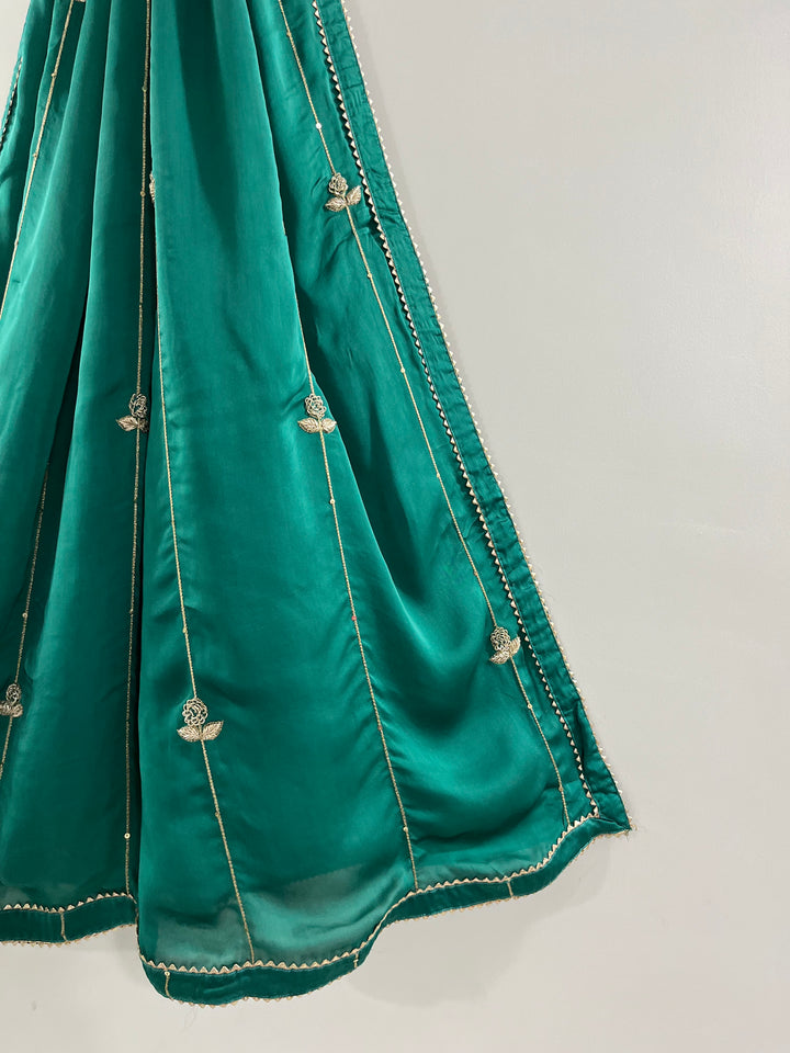 Rama Green Georgette Satin Handworked Dupatta