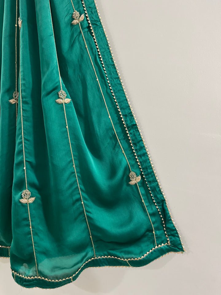 Rama Green Georgette Satin Handworked Dupatta