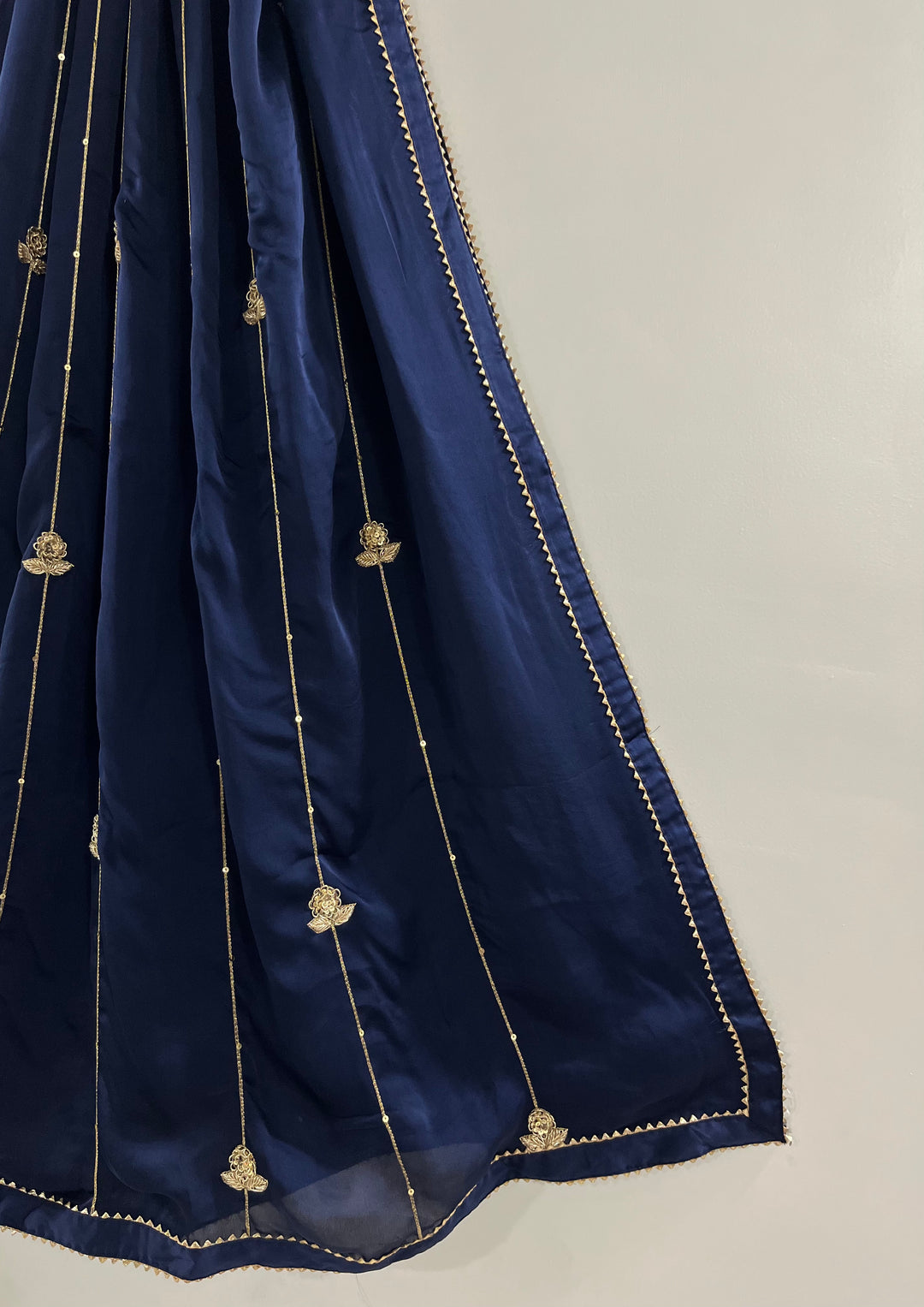 Navy Blue Georgette Satin Handworked Dupatta