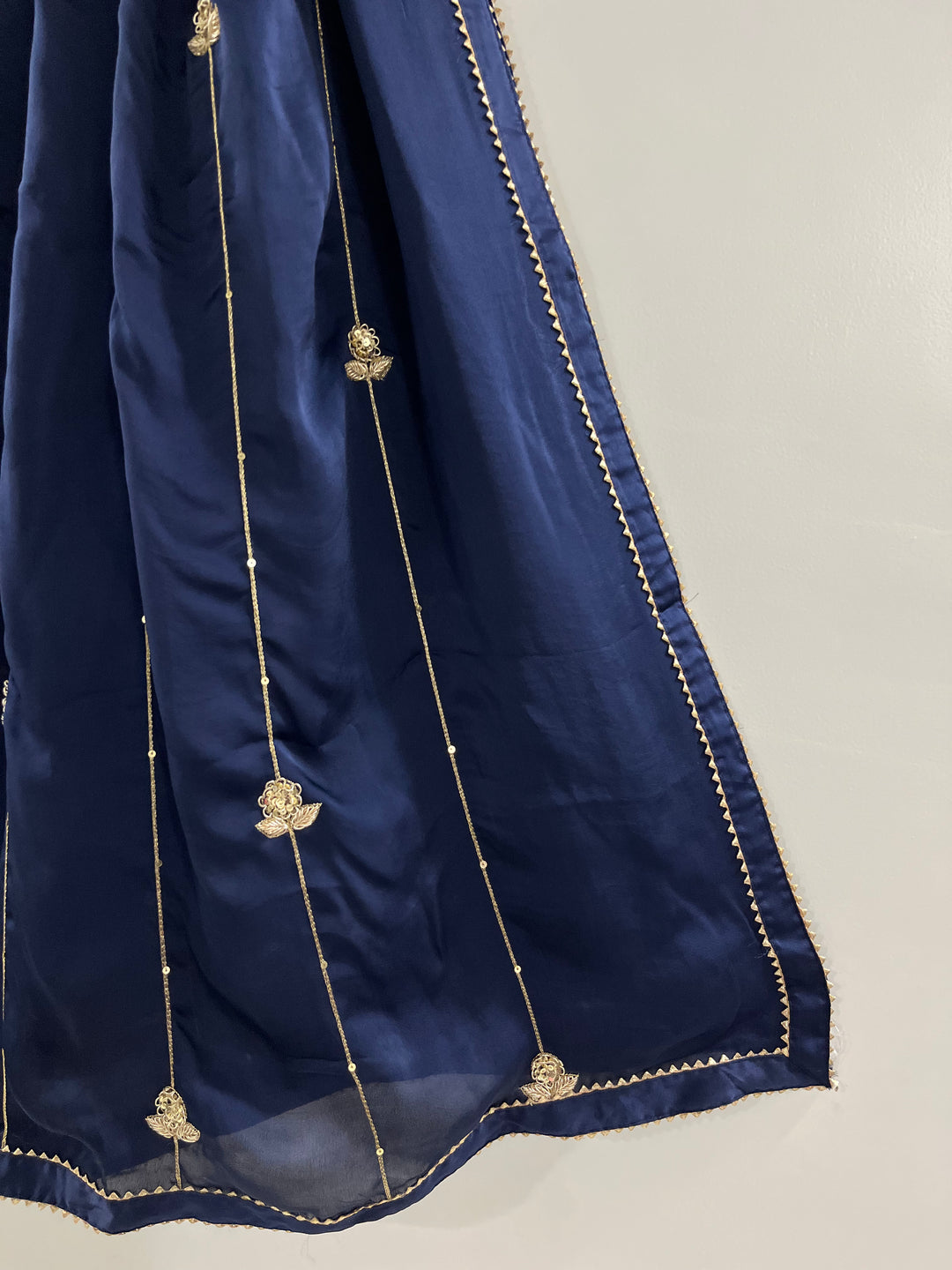 Navy Blue Georgette Satin Handworked Dupatta
