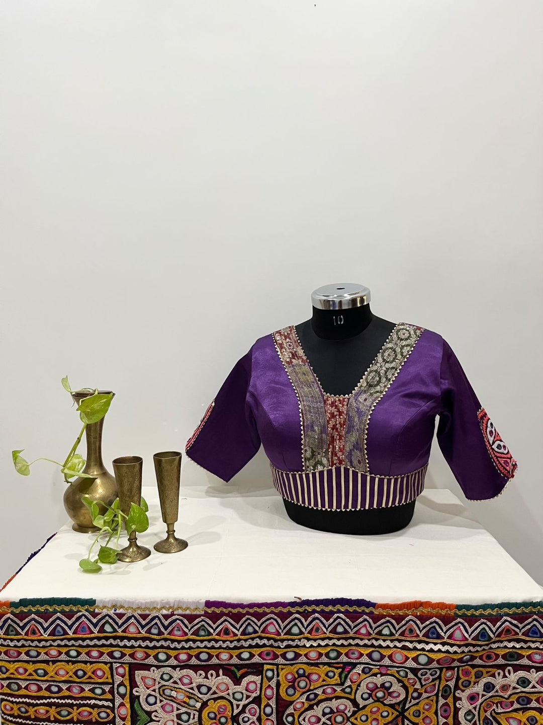 Jambli purple gajji silk patchwork detailing blouse for festive and Navratri wear 
