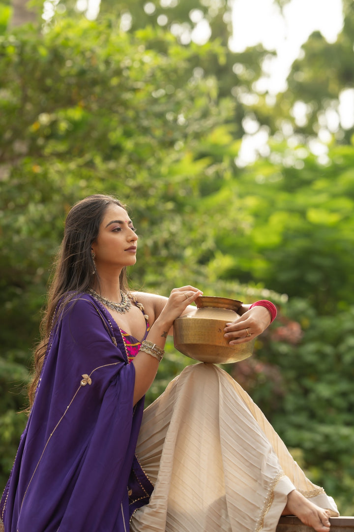 Nyra Set – Beige & Purple Ethnic Chic Ensemble