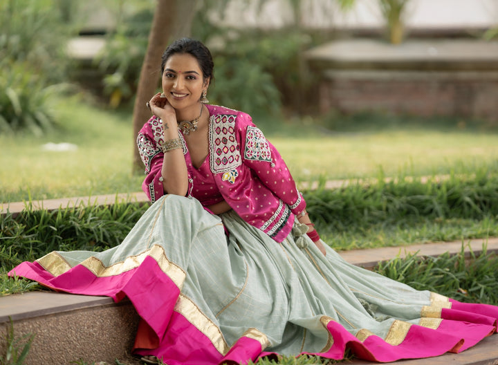 Tara Set – Pink & Mint Green Bandhej Fusion Ensemble