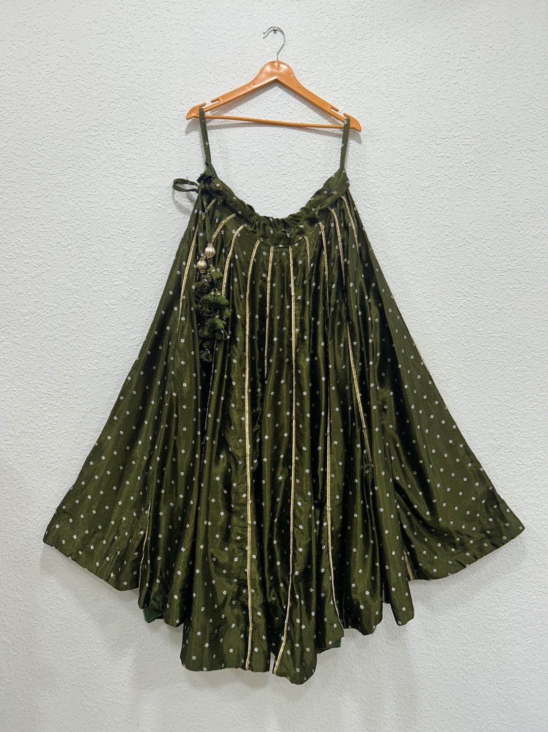 Mehndi green ethnic Gajji silk chaniya designed for Navratri celebrations
