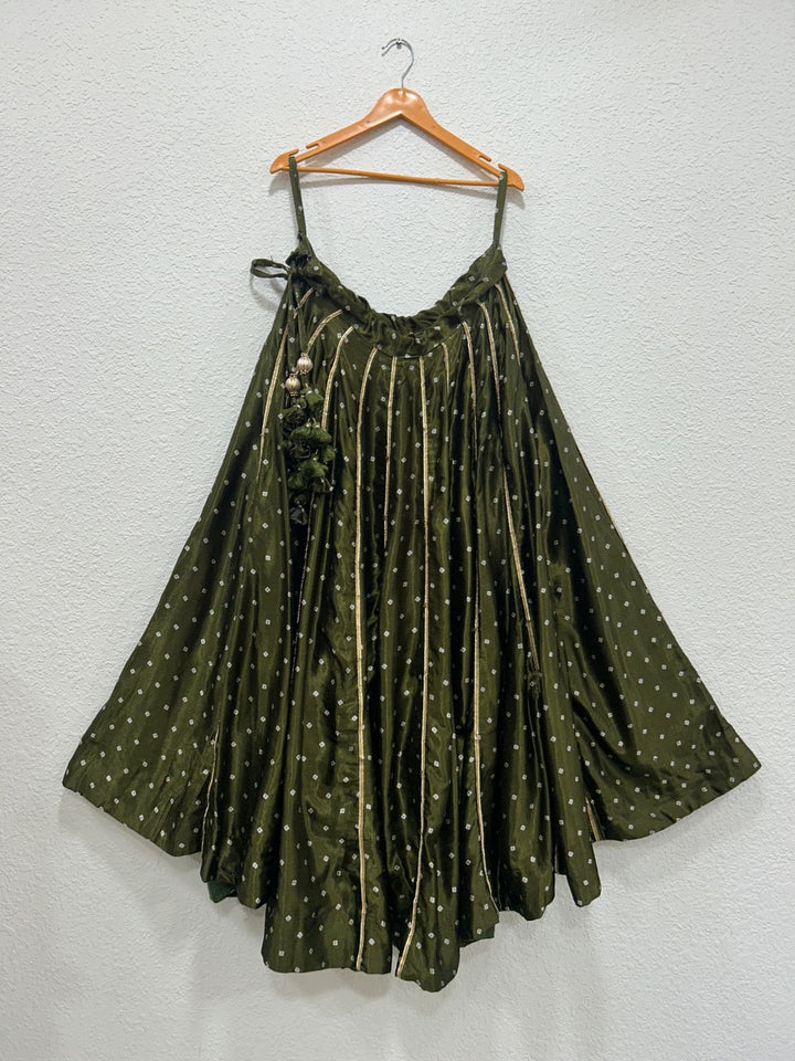 Mehndi green ethnic Gajji silk chaniya designed for Navratri celebrations