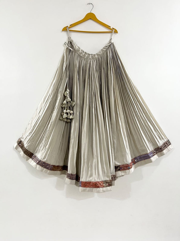 Navratri Pleated Banarasi Border Chaniya | Pohi Studio