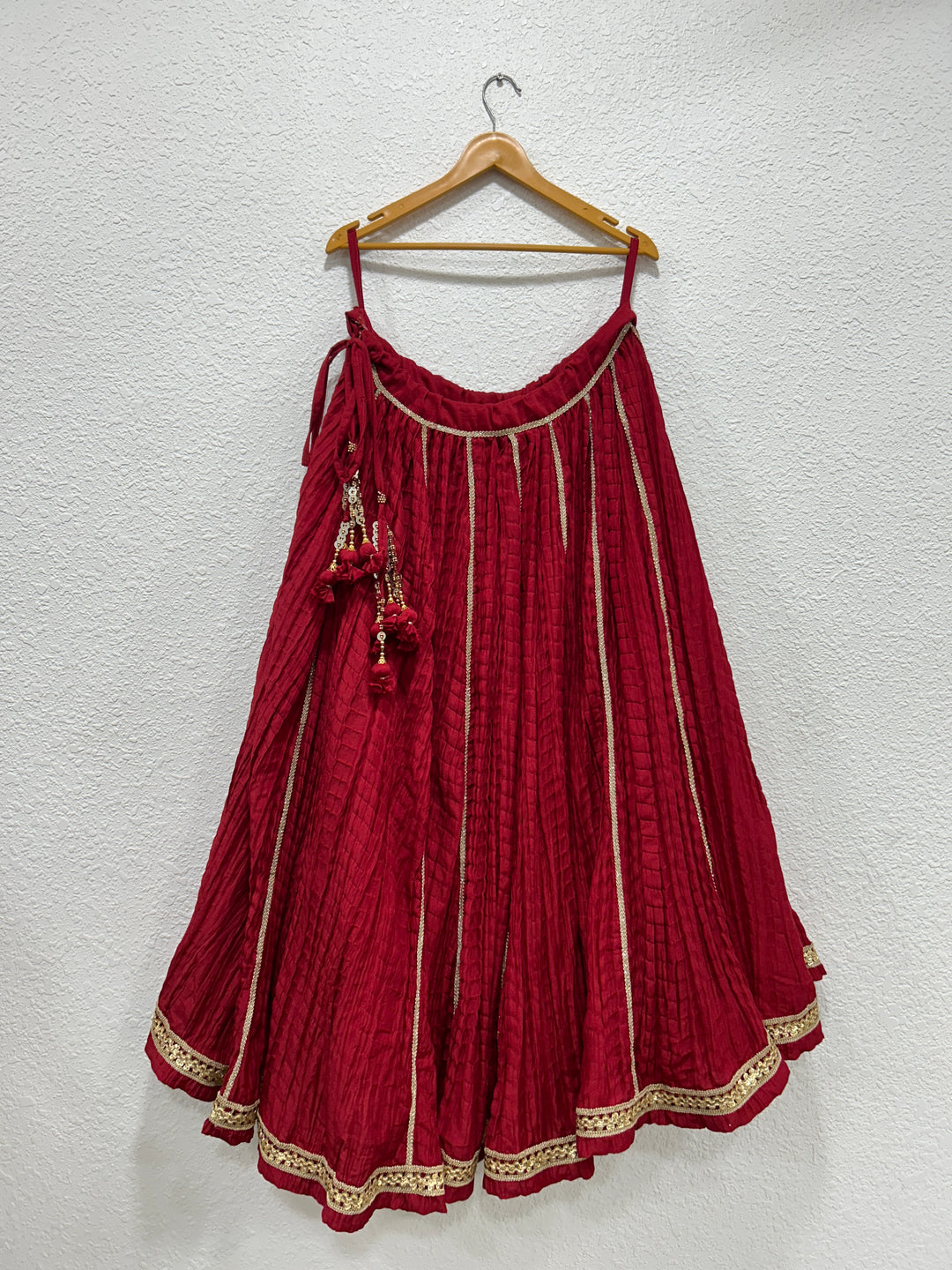 Designer festive chaniya with flowy silhouette and traditional finish