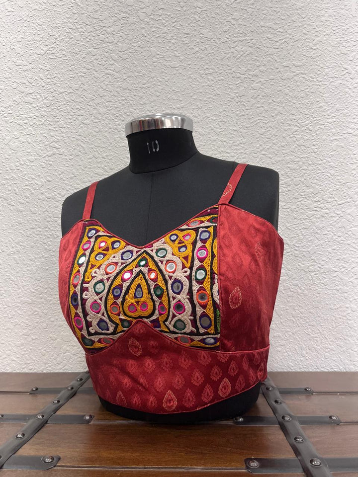 Designer Navratri blouse with structured fit and colorful embroidery