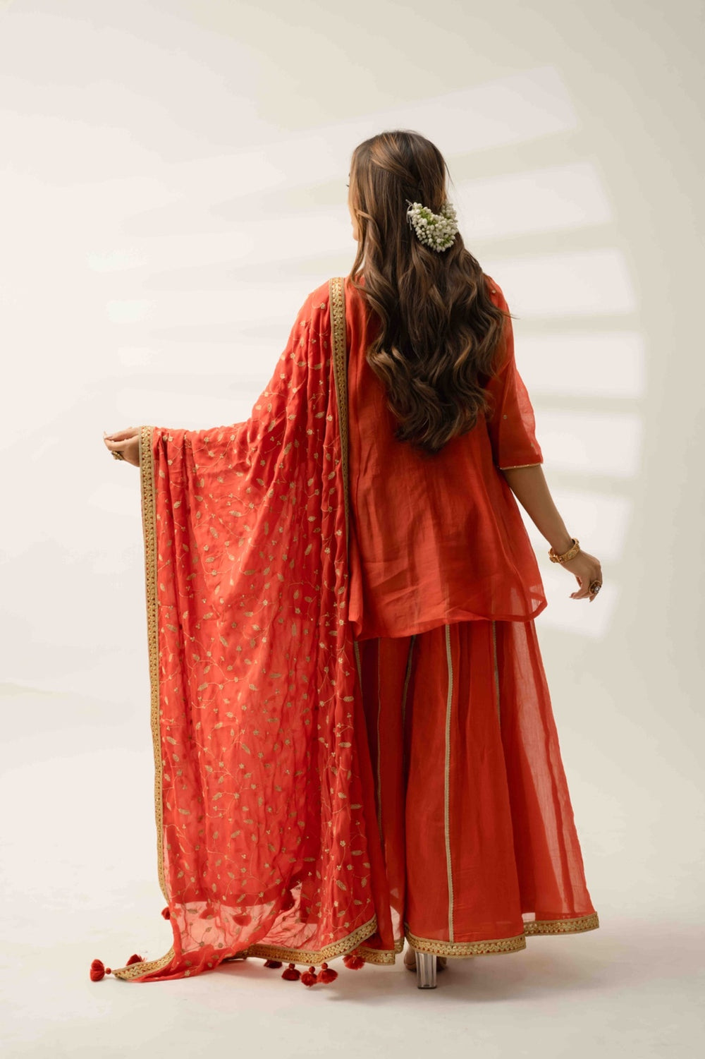 Designer peach palazzo set with hand embroidery 