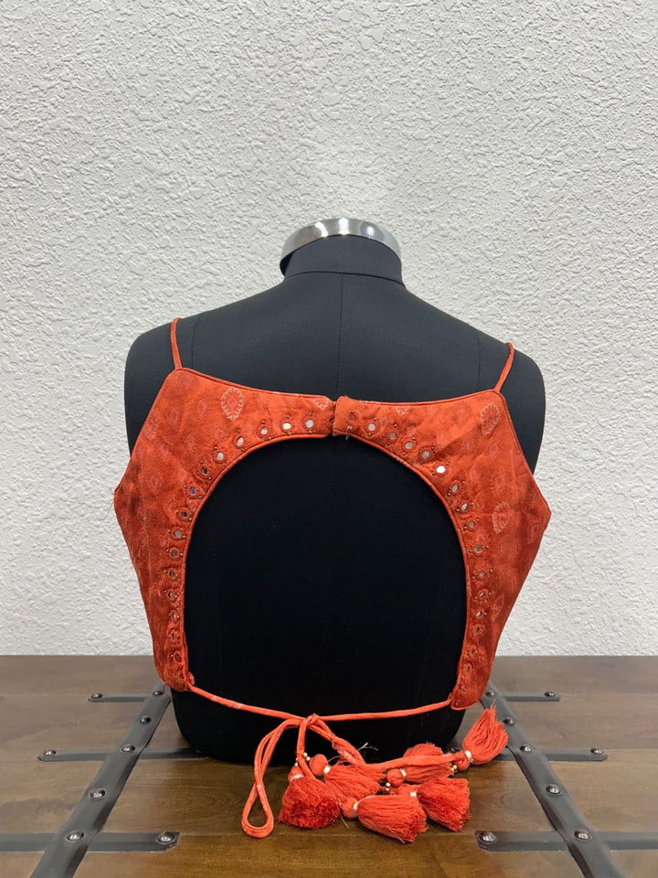 Festive designer blouse featuring elegant mirror embroidery on back design