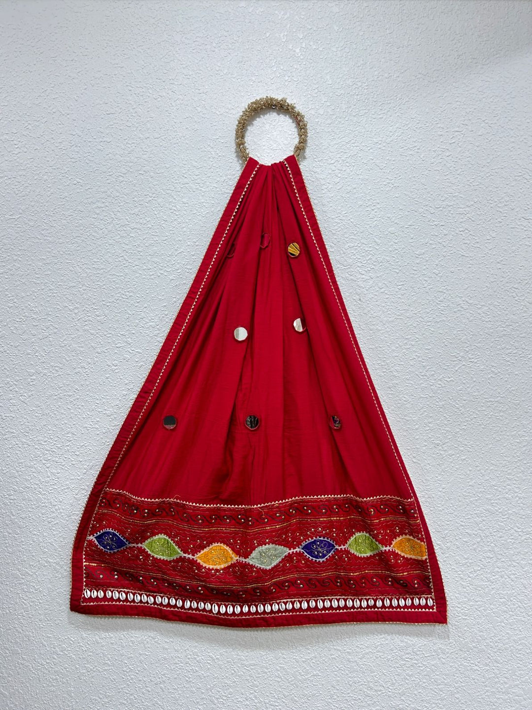 Elegant handcrafted festive dupatta featuring traditional mirror work detailing