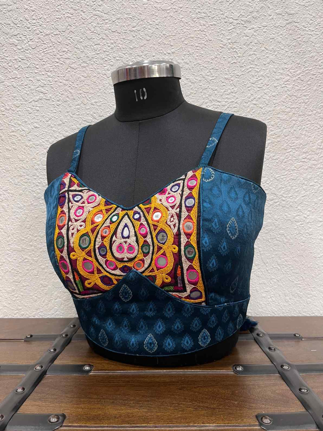 Garba special embroidered blouse with stylish lace-up back design
