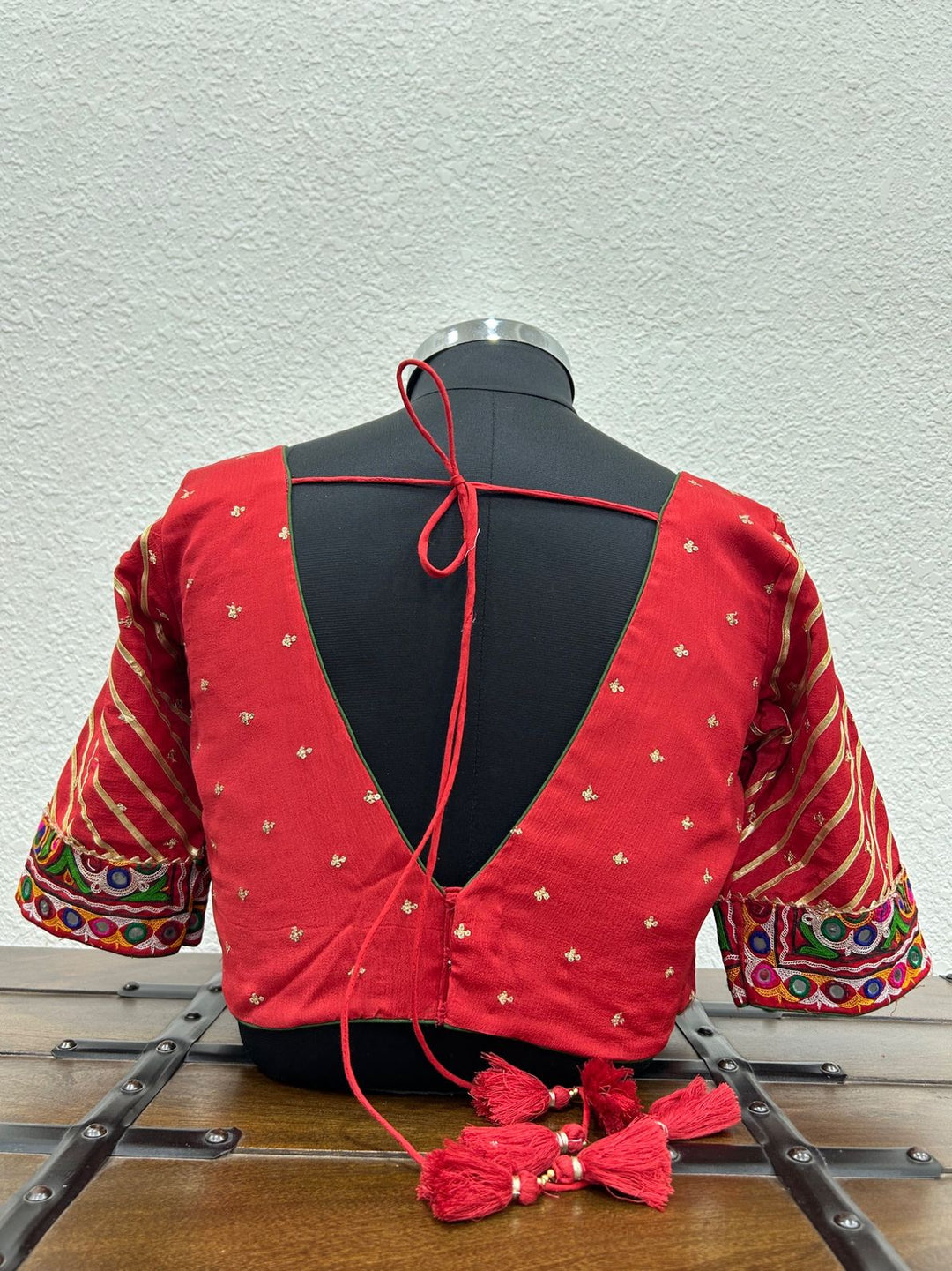 Handcrafted Chinon chiffon Navratri blouse with intricate Kutchi work and festive craftsmanship