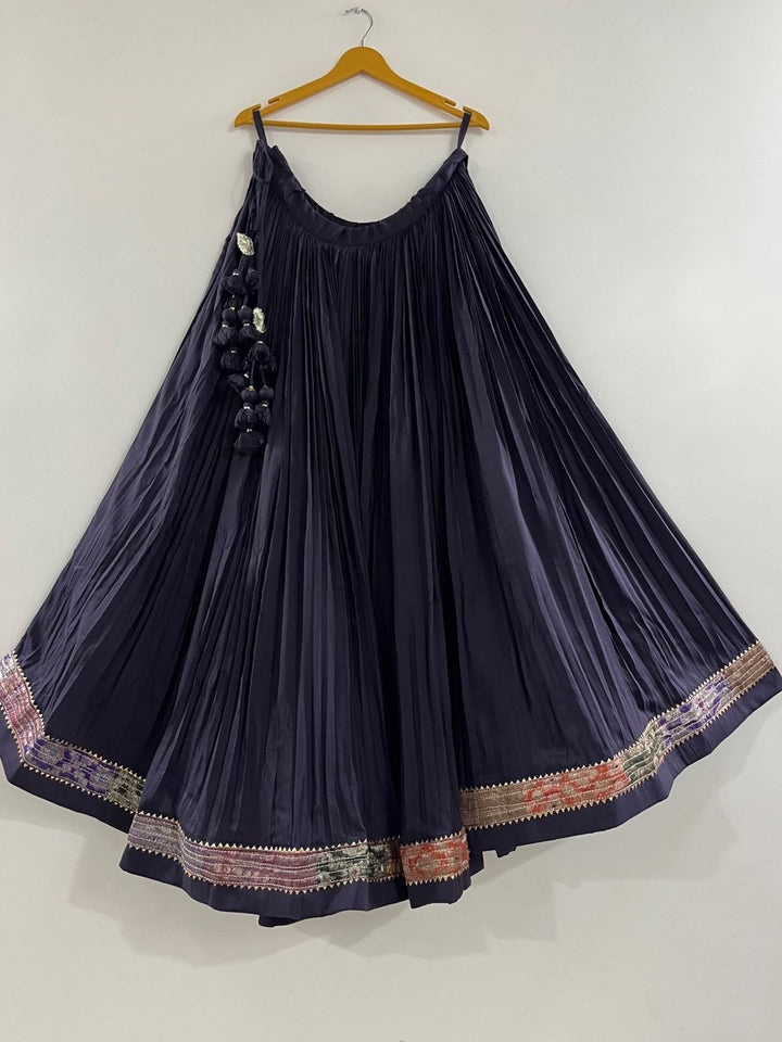 Navratri Pleated Banarasi Border Chaniya | Pohi Studio