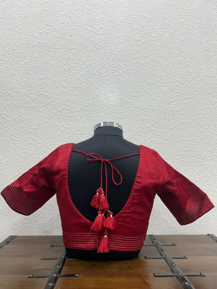 Festive designer blouse featuring handcrafted kasab detailing on sleeves