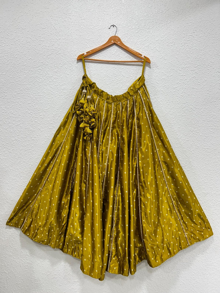 Mustard Bandhej Garba chaniya with graceful festive movement