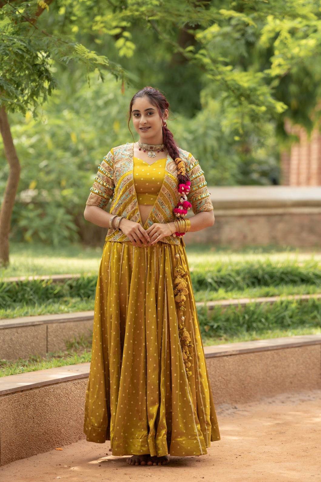 Mustard Bandhej Jacket Set | Pohi Studio