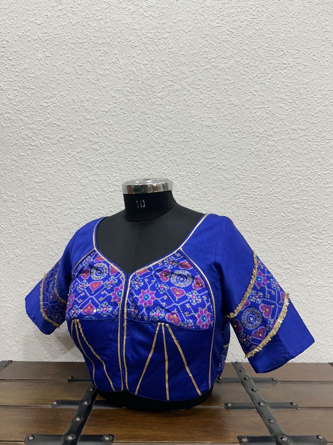 Navratri designer blouse inspired by traditional Ikkat Patola artistry